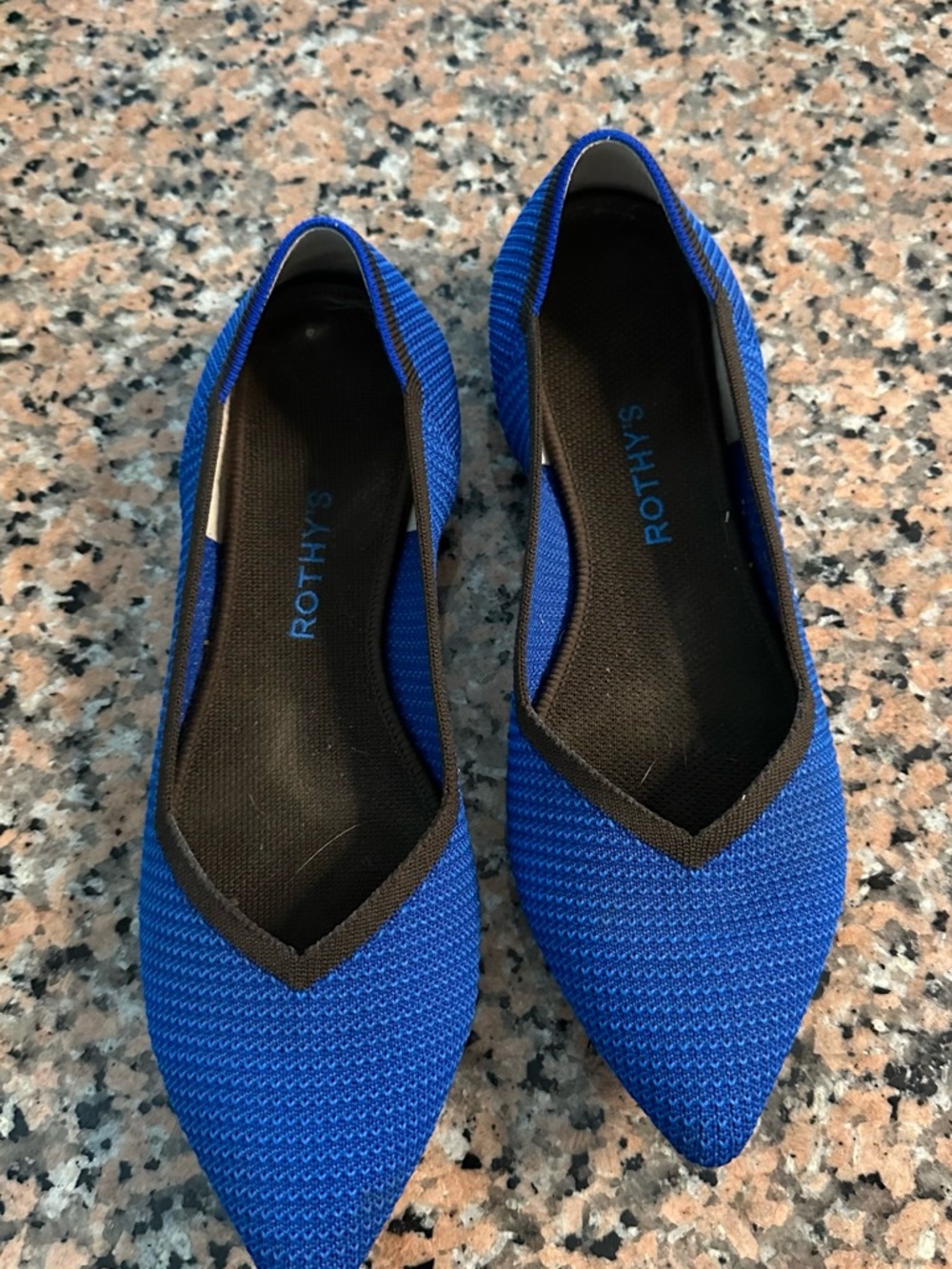Rothy's Women's Royal Blue Pointed Knit Flats with Black Trim